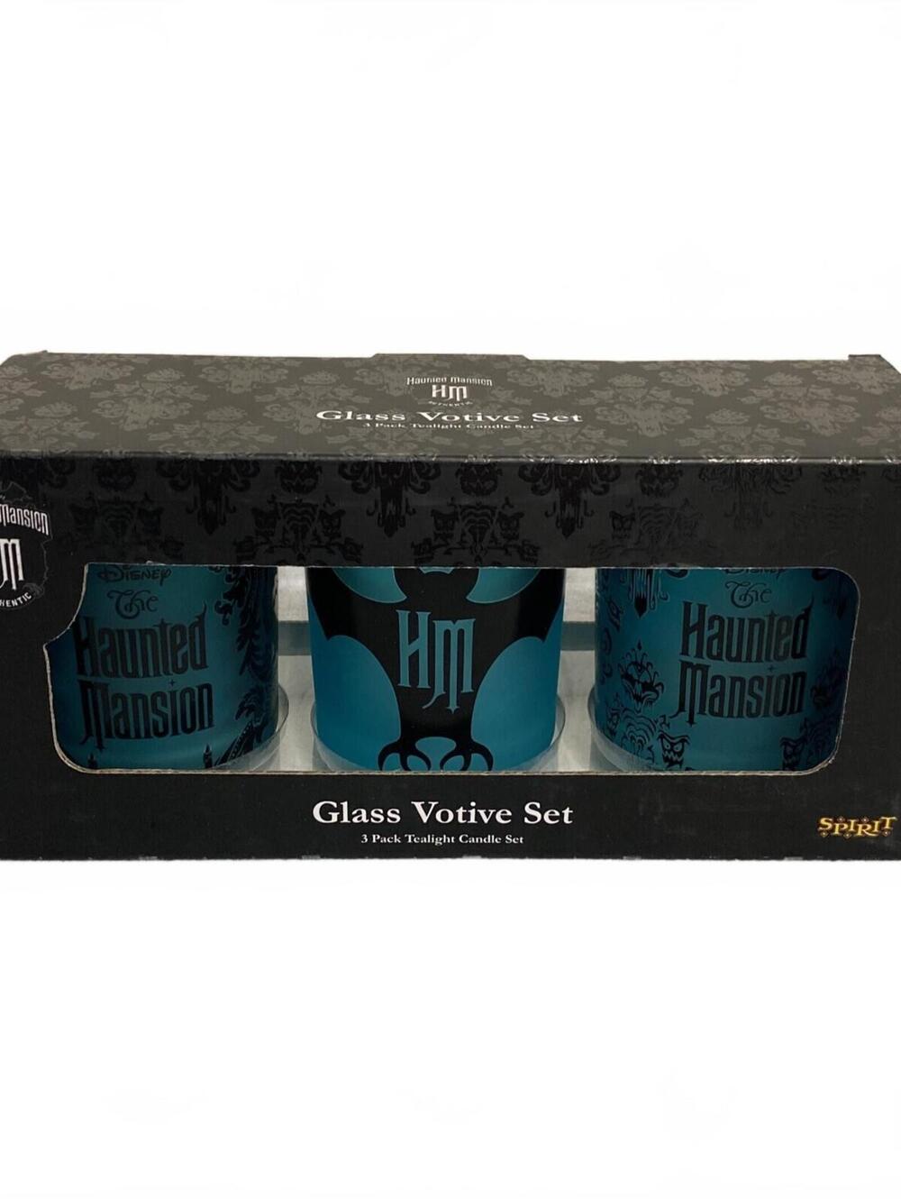 Disney Haunted Mansion Set 3 Glass Votive Candle Holders Spirit Halloween